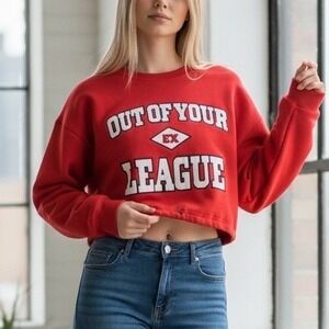 NWT Cropped‎ Red Graphic Sweatshirt "Out of Your League" Trendy Streetwear NWT